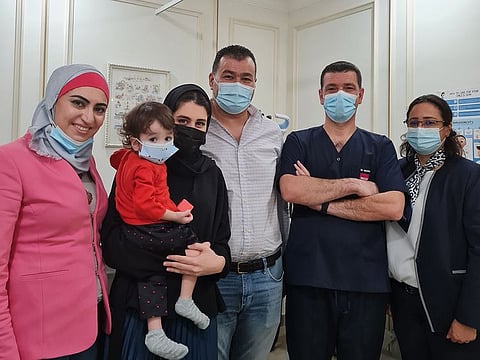 Baby Salma with her parents and doctors at Medcare Women and Children's Hospital, Dubai.