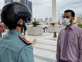 Smart helmets used by Ajman police help detect people with body temperatures that are above normal.