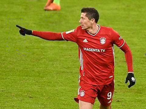 Bayern Munich's Robert Lewandowski celebrates.