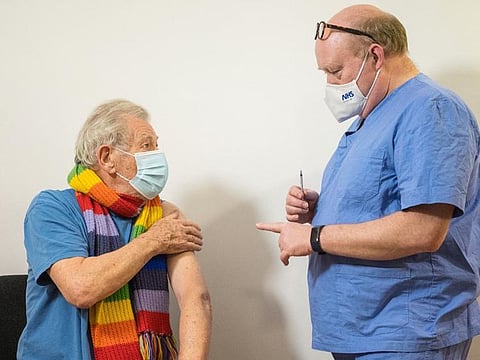 Actor Ian McKellen gets the COVID-19 vaccine.