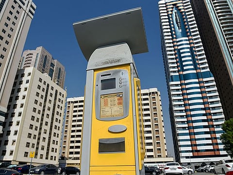 Paid parking meter in Sharjah.