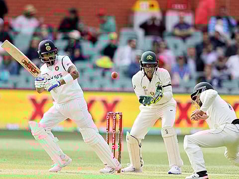 Virat Kohli bats for India during the first Test against Australia in Adelaide