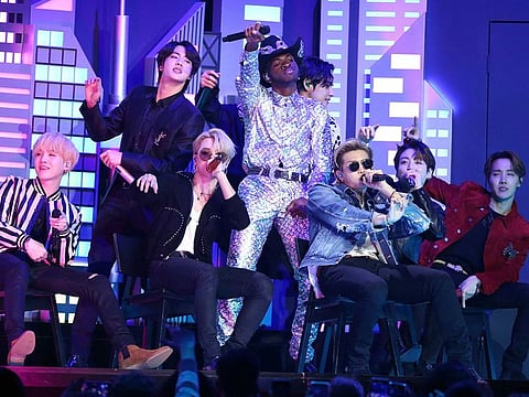 BTS performing with Lil Nas X at the Grammy Awards on January 26.