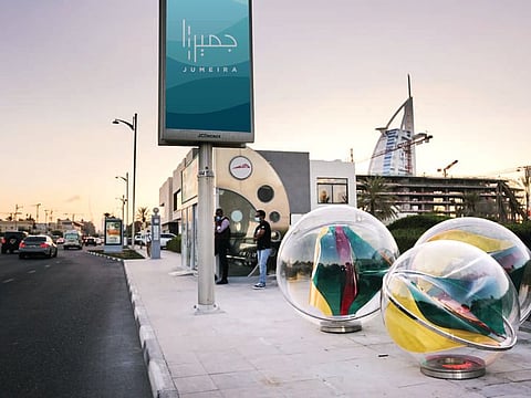 Artwork at bus stops on Jumeirah Road. The installations seek to narrate the story of Jumeirah’s journey through history and celebrate its connection with both Dubai’s past and present.