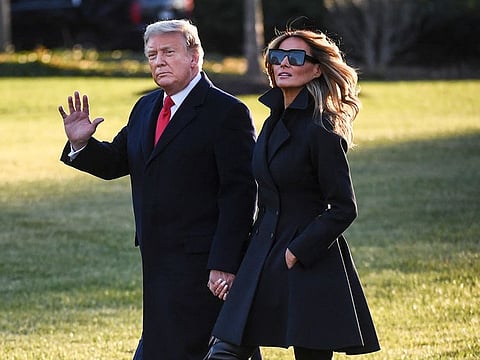 President Donald Trump and first lady Melania Trump depart the White House on Wednesday afternoon.