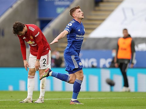 Harvey Barnes celebrates his leveller against Manchester United