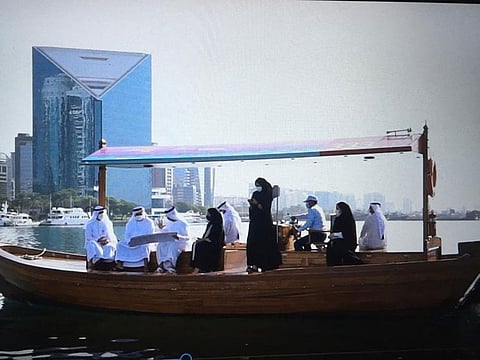 Mattar Mohammed Al Tayer takes a tour of the Dubai Creek with other RTA officials on the new abra.