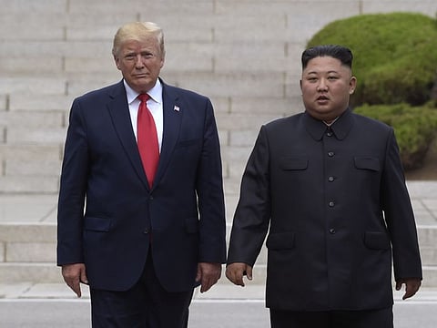 US President Donald Trump meets with North Korean leader Kim Jong-un at the North Korean side of the border at the village of Panmunjom in Demilitarized Zone, on June 30, 2019.