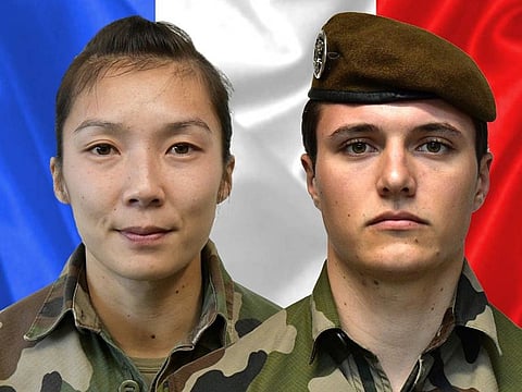 Sergeant Yvonne Huynh (L) and Brigadier Loic Risser, the two French soldiers killed by an improvised explosive device in northeastern Mali on January 3, 2021.