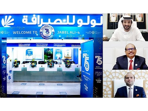 Inauguration of the 75th branch of Lulu Exchange in the UAE by Abdulla Bin Touq Al Marri, Minister of Economy of the UAE in the presence of M.A. Yusuff Ali, CMD, LuLu Group International, and Adeeb Ahamed, MD, LuLu Financial Group