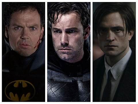 Michael Keaton, Ben Affleck and Robert Pattinson as Batman