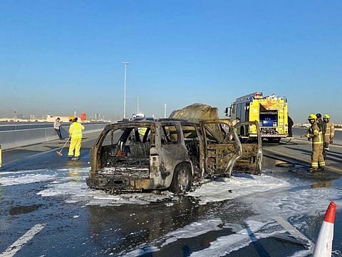 The car that caught fire in Dubai on Wednesday morning