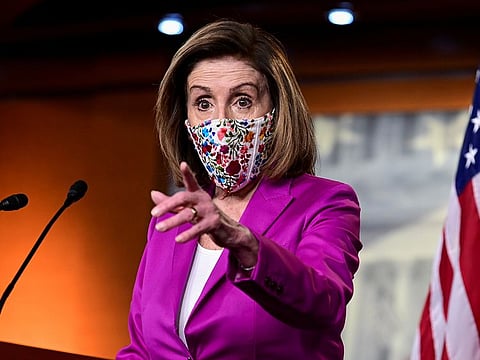 U.S. House Speaker Nancy Pelosi (D-CA) speaks to reporters a day after supporters of U.S. President Donald Trump occupied the Capitol, during a news conference in Washington, U.S., January 7, 2021.