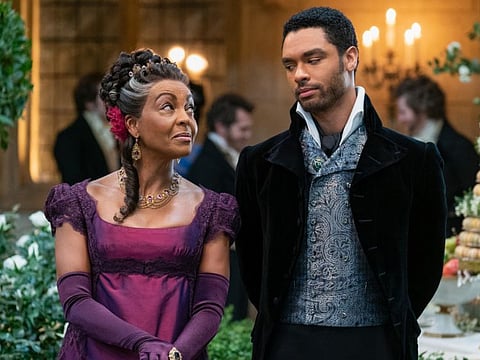 Adjoa Andoh and Rege-Jean Page in Bridgerton