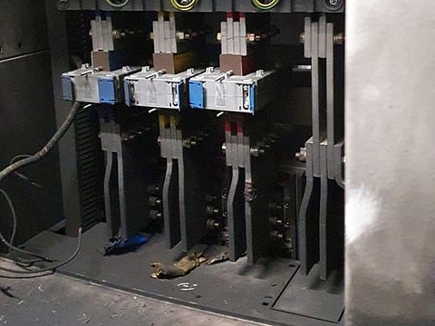 The burnt electric room at the soon-to-open LuLu hypermarket, located in the Muwailih area of Sharjah.