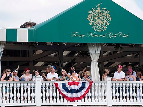 US President Donald Trump arrives at the 72nd US Women's Open Golf Championship at Trump National Golf Course in Bedminster, New Jersey.