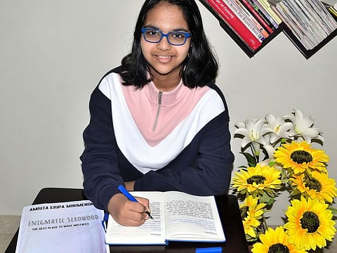 Amrita Kripa Minimenon, a Grade 7 student's book ‘Enigmatic Serowood’ is about a group of friends accidentally meeting up again after many years in their hometown, where a person has mysteriously disappeared