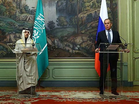 Russia's Foreign Minister Sergei Lavrov and Saudi Arabia's Foreign Minister Prince Faisal bin Farhan Al Saud attend a news conference following their talks in Moscow, Russia January 14, 2021.