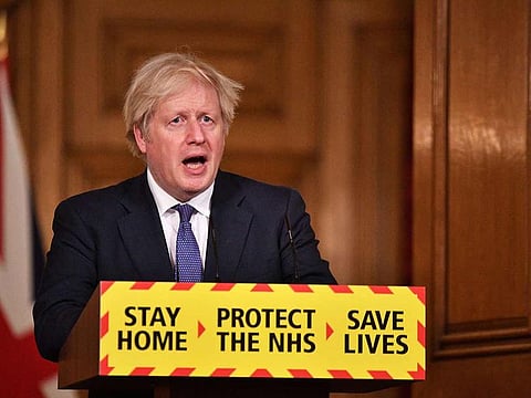 British Prime Minister Boris Johnson holds a media briefing on the coronavirus pandemic in Downing Street, London, Britain January 15, 2021.
