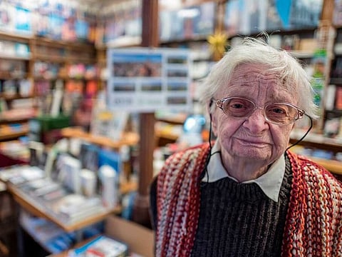 Helga Weyhe in her bookstore in Salzwedel, Germany, in 2018.