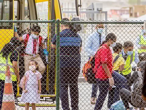 Students return to school at the Gems New Millennium School Al Khail, Dubai.