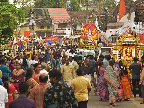 A religious procession as part of a tempel festival in progress in Karamana.