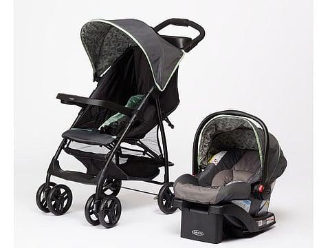 The Graco Literider Lx Travel Systems including stroller plus car seat with five-point safety harness is available for Dh749