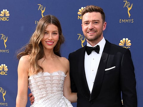 Jessica Biel and Justin Timberlake arrive for the 70th Emmy Awards at the Microsoft Theatre in Los Angeles, California on September 17, 2018.