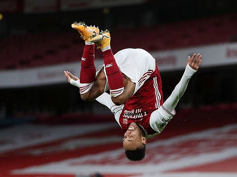 Arsenal's Pierre-Emerick Aubameyang celebrates scoring their first goal.