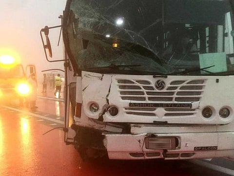 One motorist was killed and eight others were injured in a 19 vehicle pile-up on Tuesday morning, said Abu Dhabi Police.