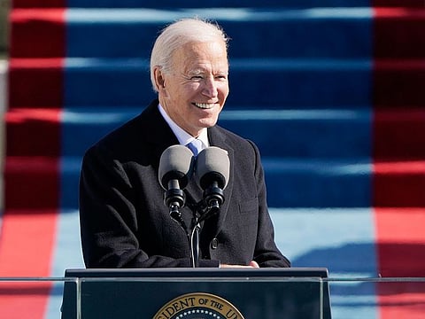 President Joe Biden speaks during the 59th Presidential Inauguration at the U.S. Capitol in Washington, Wednesday, Jan. 20, 2021