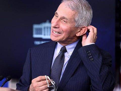 Dr Anthony Fauci, NIH National Institute of Allergy and Infectious Diseases Director, addresses the daily press briefing at the White House in Washington, U.S. January 21, 2021.