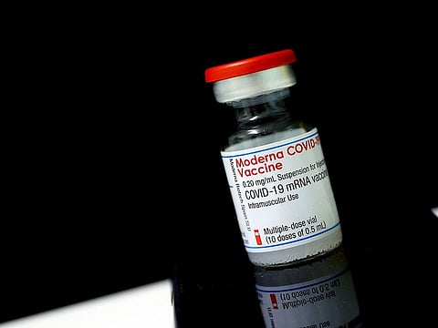 A vial with the Moderna COVID-19 vaccine.