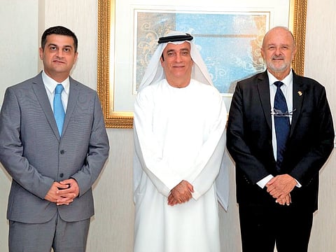 Merzi Sodawaterwala, Chairman of IFIICC, with Dr Ahmed Al Banna, Ambassador of the UAE to India, and Raviv Byron, President, IFIICC, during the inauguration of the chamber of commerce in Dubai last month I