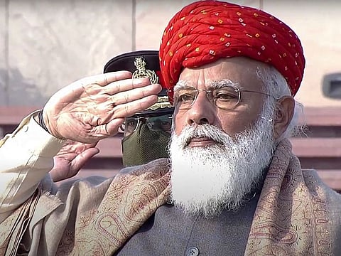 Prime Minister Narendra Modi pays homage to the martyrs at the National War Memorial on the occasion of Republic Day, in New Delhi, on January 26, 2021.