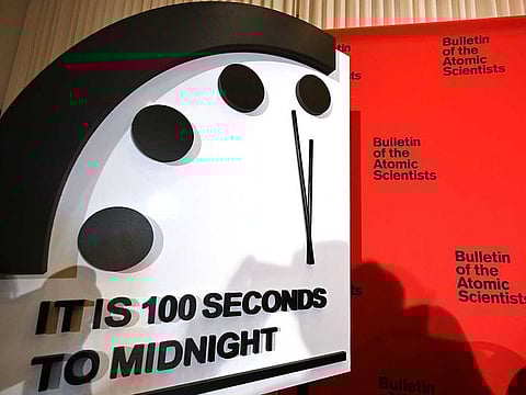 The Doomsday Clock reads 100 seconds to midnight