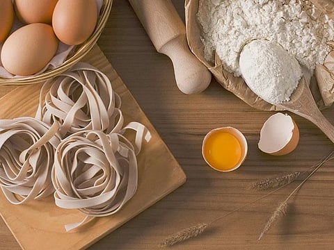 Pasta being prepared in the kitchen