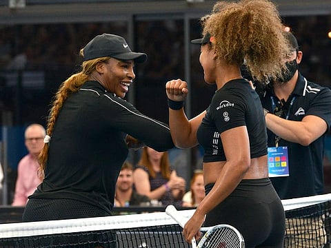 Serena Williams greets Naomi Osaka in Adelaide