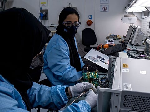 Emirati engineers at work at the Mohammed Bin Rashid Space Centre in Dubai, preparing for the Hope Probe's arrival in Mars.