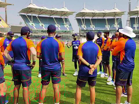 Indian skipper Virat Kohli resumed his duties with a pep talk to the team members as they began practice on Monday.