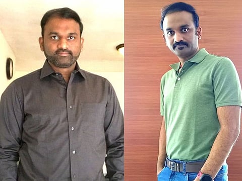 Karthikeyan Anbarasan before (left) and after