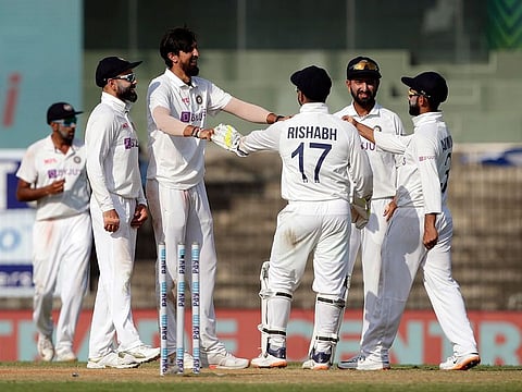 India's Ishant Sharma celebrates his 300th wicket against England
