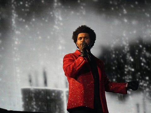 The Weeknd performs at the Super Bowl halftime show.