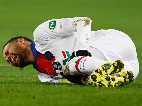 Paris St Germain's Neymar reacts after a tackle on him by Caen during their French Cup tie on Thursday.