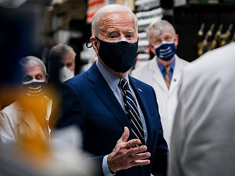 US President Joe Biden speaks about the state of the vaccine rollout as he visits the Viral Pathogenesis Laboratory at the National Institutes of Health in Bethesda, Md., Feb. 11, 2021.
