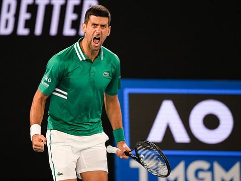An animated Novak Djokovic after defeating United States' Taylor Fritz during their third round match at the Australian Open in Melbourne on Friday.