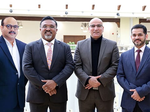 Sreenivas Rao (left) with doctors at the Burjeel Hospital, Abu Dhabi.