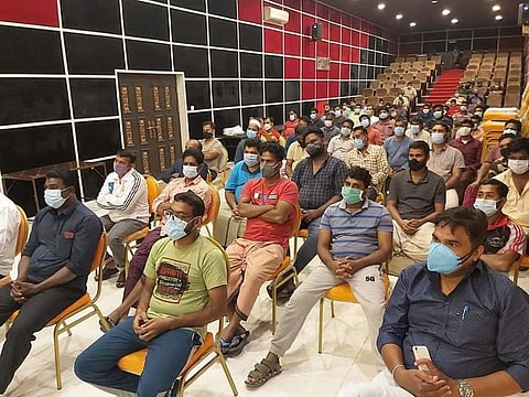 Some of the stranded passengers sheltered at a labour accommodation complex in Fujairah.