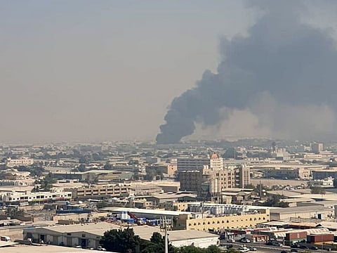 A fire at Industrial Area 6 in Sharjah on Monday.