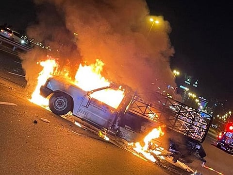Three injured after car catches fire in Dubai